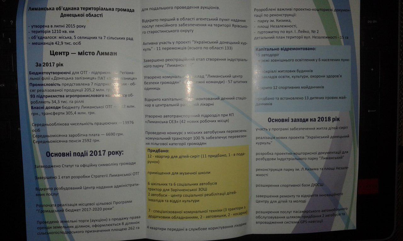 Отчет мэра Лимана Петра Цимидана о своей работе за 2017 год